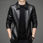 Thin Fleece-lined Soft Leather Jacket For Dad