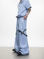 Ice Solid Color Advanced Suit Belt Stitching Pants - Image 3