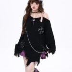 Hot Girl Ripped Tassel Off-the-shoulder Sweater For Women Autumn And Winter Loose - Image 2