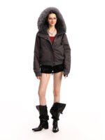 Women's Solid Color Simple Fur Collar Cotton Clothes Coat - Image 5