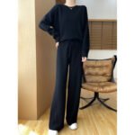Australian Wool Round Neck Loose Western Style Sweater Straight-leg Pants Thickened Knitting Suit - Image 9