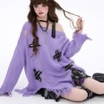 Hot Girl Ripped Tassel Off-the-shoulder Sweater For Women Autumn And Winter Loose - Image 6