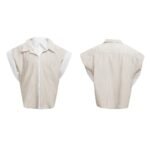 College Blue Striped Shirt Fake Two Pieces Short Sleeve Cardigan - Image 2