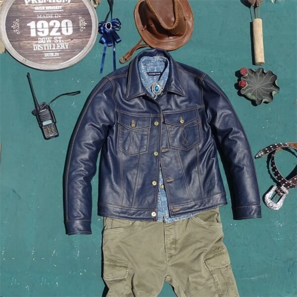 Head Layer Cowhide Knight Short Leather Jacket Top