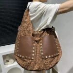 Women's Retro Leopard Print Bag Large Capacity Patchwork Handbag - Image 3