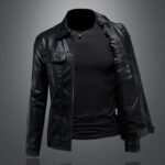 Men's Lapel Biker's Leather Jacket Slim Fit - Image 2