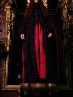 Navy Red Plaid Long Coat With Red Maxi Swing Dress Set - Image 2