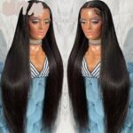 Real Human Hair Lace Wig Set Straight Hair Black Medium Length - Image 3