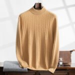 Thickened Wheat Jacquard Cashmere Sweater Men's Half-high Collar Solid Color Sweater