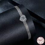 S925 Sterling Silver 1 Karat Moissanite Love Woven Bracelet - Image 4
