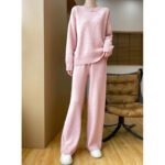 Australian Wool Round Neck Loose Western Style Sweater Straight-leg Pants Thickened Knitting Suit - Image 6