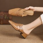 Retro Closed Toe Half Slippers Women's Summer Low Heel Thick Heel Rear Empty Sandals
