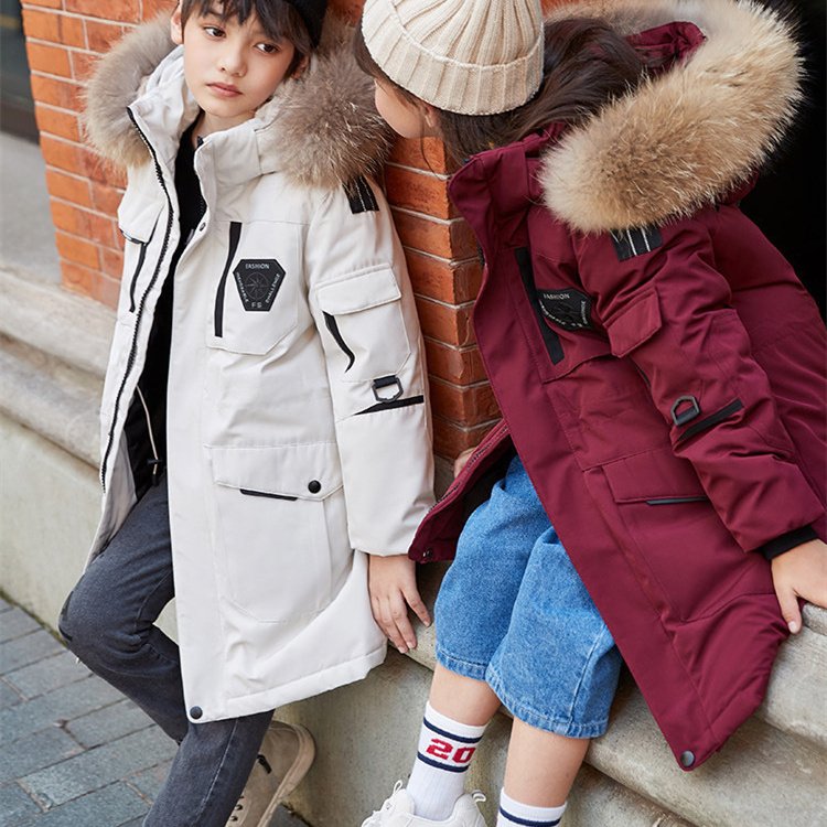 885bff67-3e3a-4f09-a33a-fcfc11d45ee4-1.jpg Children's Down Jacket Boys' Mid-length Thickening Plus Size Fur Collar Coat - Image 1