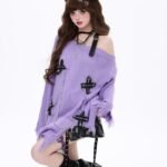 Hot Girl Ripped Tassel Off-the-shoulder Sweater For Women Autumn And Winter Loose - Image 5