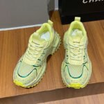 TIANXIU Women's Chunky Platform Sneakers, Light Yellow Glitter Rhinestone Accent Fashion Shoes With Green Trim And Thick White Sole - Image 6