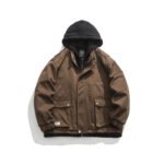 Color Matching Three-dimensional Pocket Fake Two Pieces Shirts Retro Hooded Jacket Men