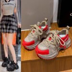 Shiny Sequin Women's High-top Sneakers With Thick Soles, Lace-up Fashion Shoes Featuring Silver And Red Rhinestone Design - Image 2