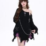 Hot Girl Ripped Tassel Off-the-shoulder Sweater For Women Autumn And Winter Loose - Image 8