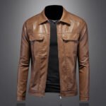 Men's Lapel Biker's Leather Jacket Slim Fit - Image 4
