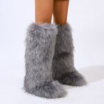 Flat Heel High-top Warm Winter Long Tube Fur Boots - Image 3