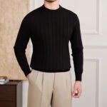 Solid Color Knitted Cotton Breathable Round Neck Long Sleeve T-shirt - Image 2