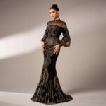 Long Sleeve Round Neck Sequins Mesh Fishtail Evening Dress - Image 4