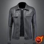 Men's Lapel Biker's Leather Jacket Slim Fit - Image 7