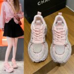 TIANXIU Women's Chunky Platform Sneakers, Light Yellow Glitter Rhinestone Accent Fashion Shoes With Green Trim And Thick White Sole - Image 4