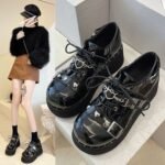 Thick Bottom Increased By Student Chain Mary Jane Shoes Black