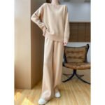 Australian Wool Round Neck Loose Western Style Sweater Straight-leg Pants Thickened Knitting Suit - Image 10