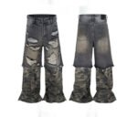 Camouflage Stitching Micro-pull Wide Leg Ripped Ripped Jeans - Image 5