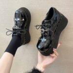 Thick Bottom Increased By Student Chain Mary Jane Shoes Black - Image 2