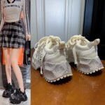 Shiny Sequin Women's High-top Sneakers With Thick Soles, Lace-up Fashion Shoes Featuring Silver And Red Rhinestone Design - Image 9