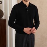 Slim-fit Cashmere Knitwear Lapel Long-sleeved T-shirt Casual Polo Shirt - Image 3