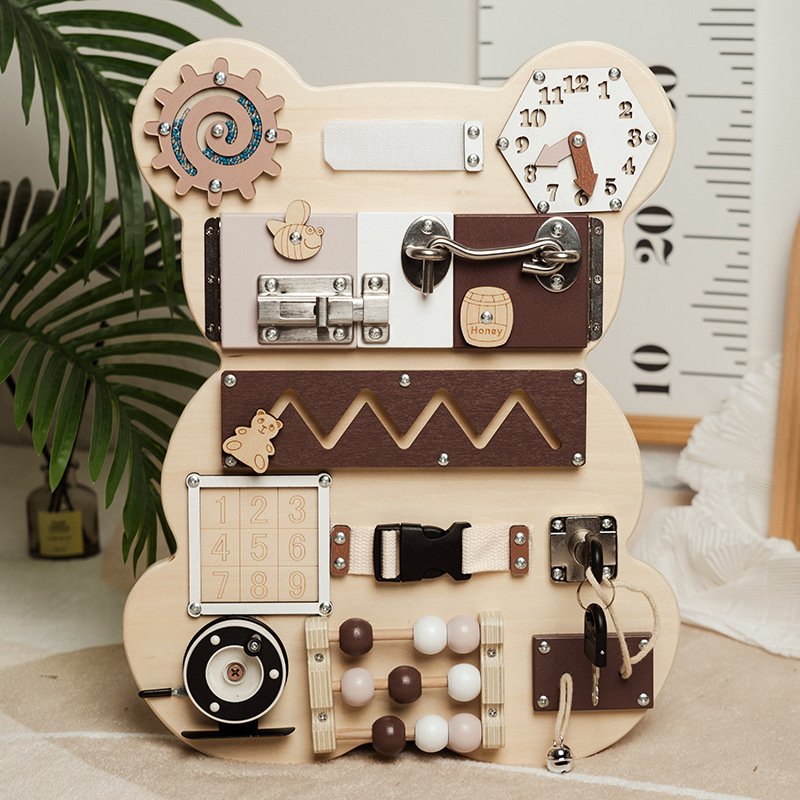 a69d6844-4574-4a18-80a9-3ff4b4a97187-1.jpg Bear Busy Board Children's Montessori Wall Game Toys - Image 1