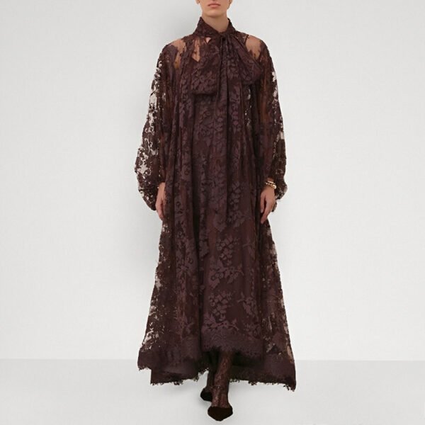 Hollow Jacquard Sling Lace See-through Loose Ribbon Elegant Dress