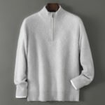 Half Turtleneck Zipper Design Pure Wool Knit Bottoming Shirt - Image 8