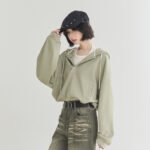 Drawstring At Hem Cropped Hoodie Women's Loose Top - Image 6