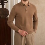 Slim-fit Cashmere Knitwear Lapel Long-sleeved T-shirt Casual Polo Shirt - Image 2