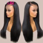 Real Human Hair Lace Wig Set Straight Hair Black Medium Length - Image 2