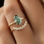 S925 Silver Suit Green Main Stone Moissanite Personality Stacked Ring