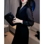 French Style Elegant Lady Hepburn Style Adult Lady Like Woman Young Black Dress - Image 2