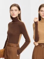 Color-blocked Turtleneck Wool Sweater For Women, Slim Fit, Two-way Knit Base Layer - Image 4