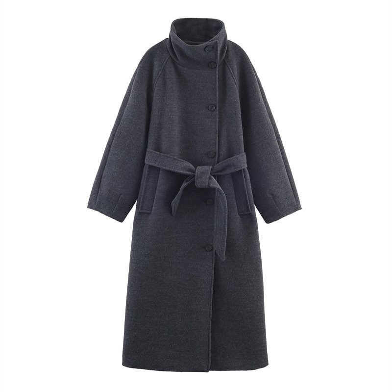 bc95358d-a8fb-436d-8ba6-3ea9644aa187-1.jpg Women's Stand Collar Belt Overcoat Coat - Image 1