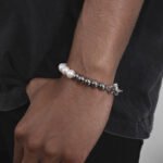 Natural Freshwater Pearl Splicing Round Pearl Men's Titanium Steel Bracelet