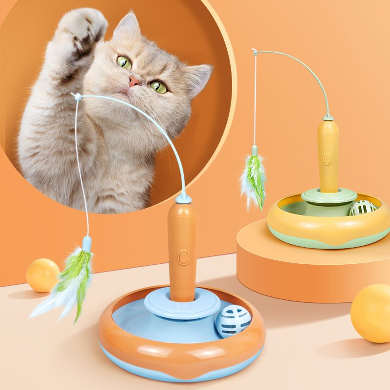 bdbfa0ad-f717-4fbf-a1fc-e3ff50811f7a-1.jpg 2 In 1 Pet Cat Toy With Feather For Self-play Cat Turntable Pets Supplies Cat Toy Toys Cats Items Products - Image 1