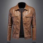 Men's Lapel Motorcycle Leather Coat