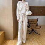 Australian Wool Round Neck Loose Western Style Sweater Straight-leg Pants Thickened Knitting Suit - Image 2