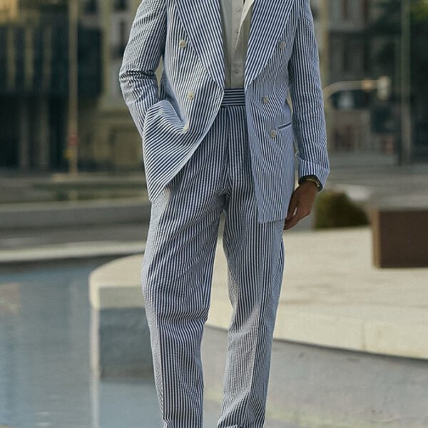 Blue And White Striped Suit Set