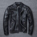 Men's Stand Collar Retro First Layer Cowhide Coat Jacket - Image 6